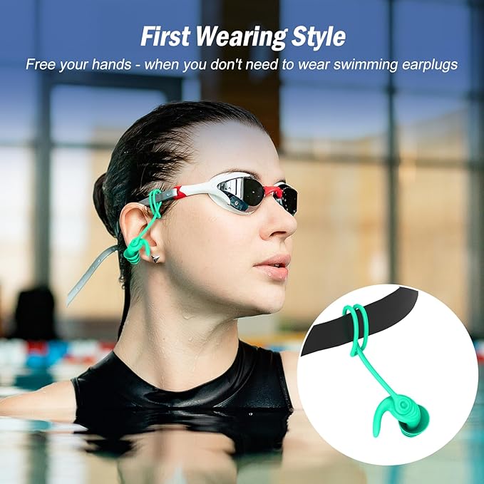 Swimming Ear Plugs for Adults, 4 Pairs Waterproof Reusable Silicone Swim Earplugs with Removable Cord, Perfect for Swimming, Showering, Surfing and Other Water Sports - Two Wearing Styles-StrideForce Fitness