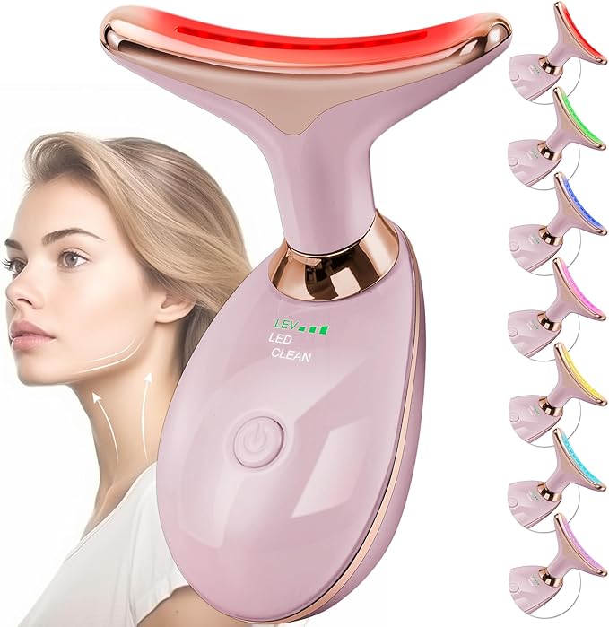 Facial Massager Red-Light-Therapy-for-Face and Neck, Face 𝖲 culpting Wand with 7 Color - Birthday, Christmas, Mothers Day, Valentines Day Gifts for Her Women Mom Best Friend Wife Teacher (Rose Gold)-StrideForce Fitness