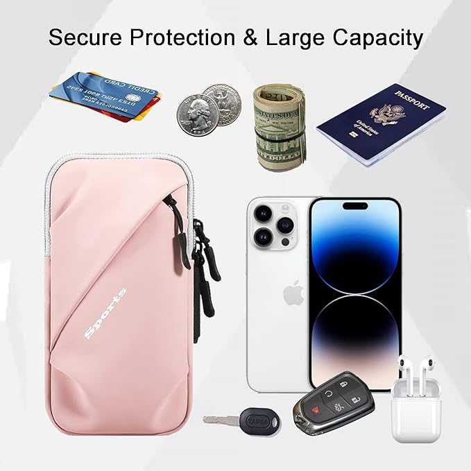 Phone Holder Arm Bands, Small Crossbody Shoulder Holsters Bag with Arm Band, Fits iPhone and All Cell Phones, Use for Running, Walking, Hiking & Biking (Plus Size,Pink)-StrideForce Fitness