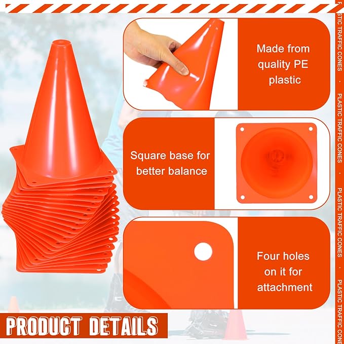 Syhood 30 Pack 7 Inch Plastic Traffic Cones Sports Training Agility Marker Mini Cones for Soccer, Skating, Football, Basketball, Indoor and Outdoor Games Sports Practice Equipment