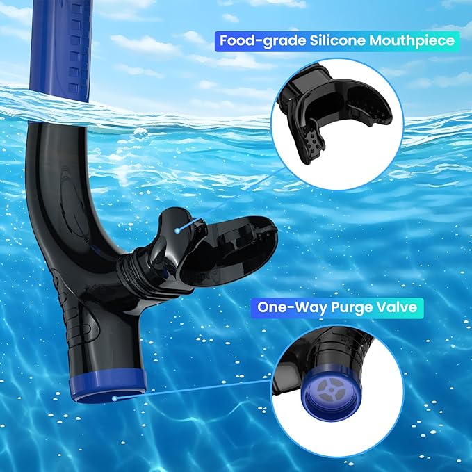 Swimmer's Snorkel for Lap Swimming, Adult Snorkeling Gear Swim Training, Center-Mount Silicone Mouthpiece One-Way Purge Valve in Pool and Open Water-StrideForce Fitness