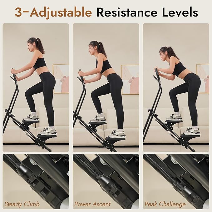 Stair Stepper with Adjustable Resistance - Stair Climber for Home Gym, Folding Cardio Machine with Extended Step Range, Adjustable Handlebar & Pedals, Tablet Holder by MACYO-StrideForce Fitness