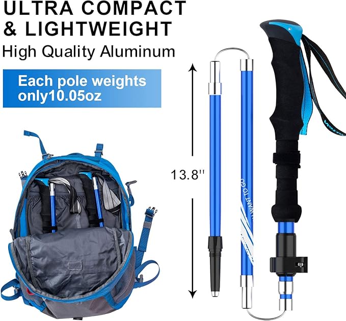 BISINNA Collapsible Trekking Hiking Poles- 2 Pack Folding Aluminum Walking Sticks with Quick Lock System 4 Season Accessories,Telescopic, Adjustable, Lightweight for Men Women-StrideForce Fitness