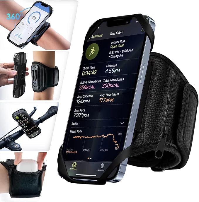 Cikyner Running Armband, 3 in 1 Running Phone Holder Sports Armband Bicycle Phone Holder 360° Rotatable & Detachable Running Phone Armband for 4.5-7'' iPhone Huawei for Gym Running Hiking-StrideForce Fitness