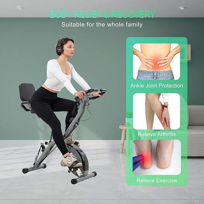 BARWING Stationary Exercise Bike for Home Workout, 5 IN 1 Foldable Indoor Cycling Bike for Seniors, 350LB Capacity, 16-Level Magnetic Resistance, Seat Backrest Adjustments-StrideForce Fitness