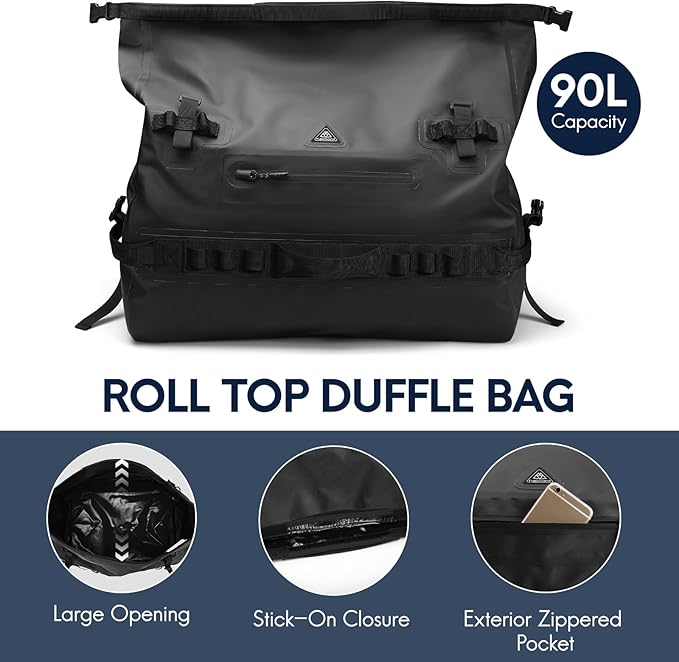 Haimont Large Waterproof Duffel Backpack Roll-Top Heavy Duty Dry Duffle Bag for Boating, Travel, Motorcycle, Kayaking, Camping, 60L-StrideForce Fitness