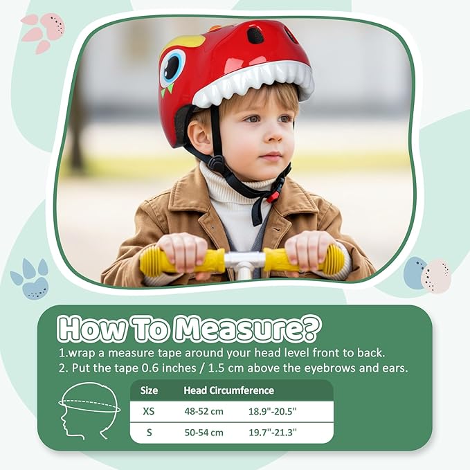 Dinosaur Bike Helmet for 1-3-5-8 Toddler Baby Kids, Lightweight Bicycle Helmet for Cycling Skateboard Roller Skate & Multi-Sports,2 Sizes for Boys and Girls-StrideForce Fitness
