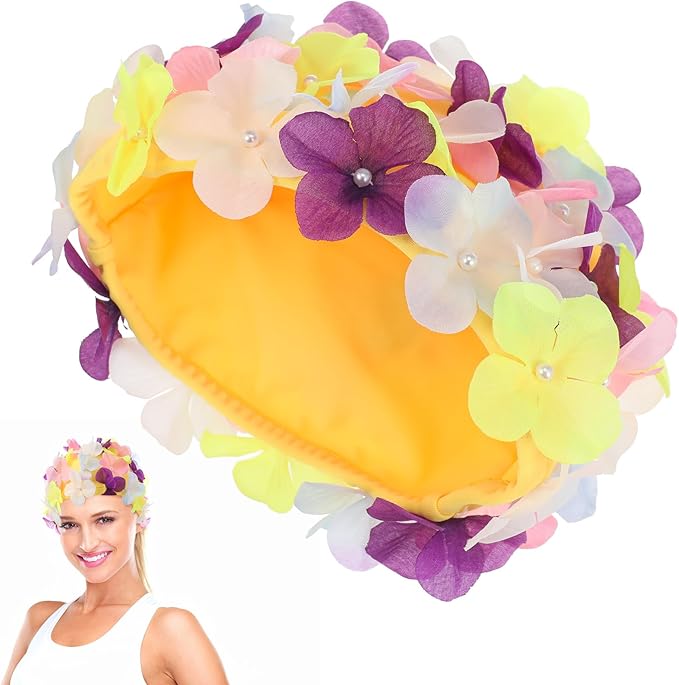 FAVOMOTO Colorful Large Size 3D Floral Petal Swim Cap for Women - Floral Caps Unique Design for Ear Hair Protection in Water Activities Ideal for Swimming Beach-StrideForce Fitness
