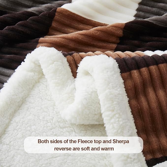 PU MEI Sherpa Blanket Twin Plaid Thick Bed Blanket, 60”*80” Super Soft Flannel Fuzzy Fleece Reversible Velvet Plush Warm Blanket for Couch(Brown-Check, 60"*80")-StrideForce Fitness