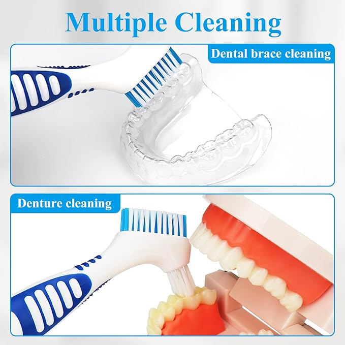 Denture Cleaning Brush Set,Unique Anti-Mold Perforated Breathable Cover Denture Brush with Case, Multi-Layered Soft Bristles Ergonomic Rubber Handle for Denture Toothbrush (1)