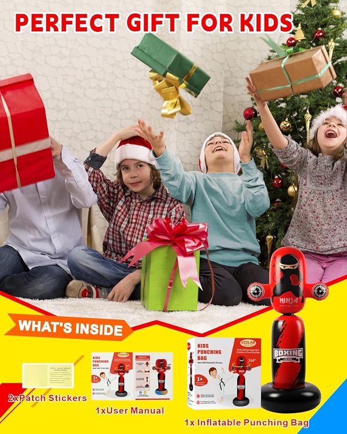 Punching Bag for Kids,New Upgraded 360°Rotating Kids Punching Bag,Inflatable Boxing Bag Toy for Boys Girls, Christmas Birthday Gift for Kids Age 3-12-StrideForce Fitness