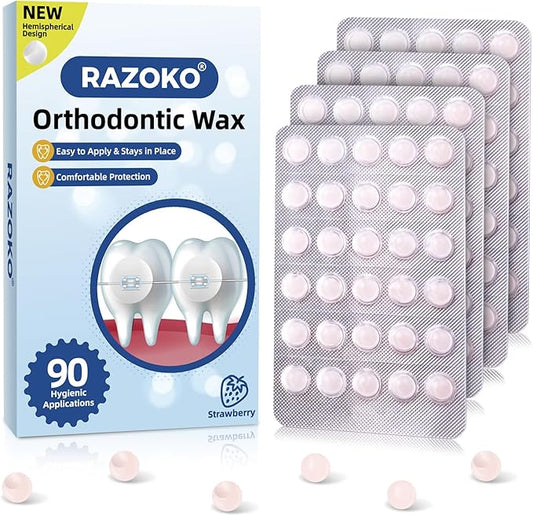 RAZOKO Orthodontic Wax for Braces Wax Dots 90 Individual Hygienic Packaging Dental Wax Strawberry