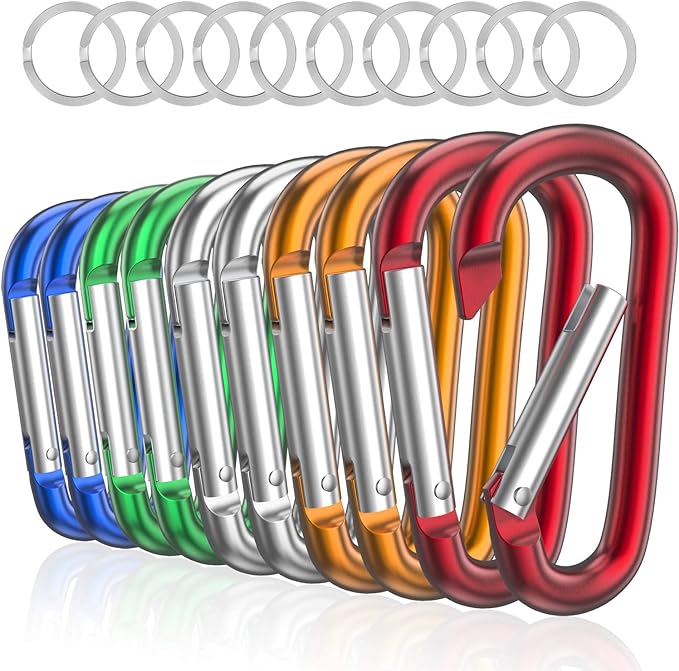 sprookber 3" Aluminum Carabiner D Ring, Caribeener Clips, Spring Snap Hook for Keychain Clip, Set of 10-StrideForce Fitness