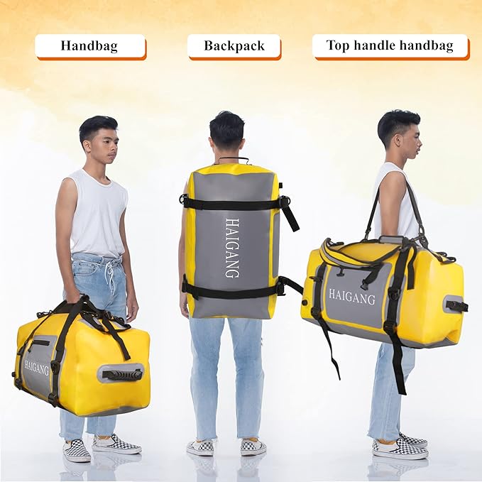 110L Waterproof Duffel Bag Heavy Duty Dry Bag Outdoors Large Storage Sack Zipper Marine Duffle Motorcycle Luggage,Strap Adjustable for Kayaking,Boating,Camping,Beach Rafting Fishing Yellow-StrideForce Fitness