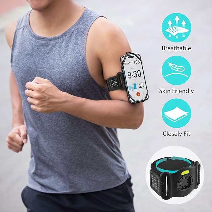 BONE Run + Bike Tie Connect Kit 2, 2-in-1 Running & Bike Phone Holder, Detachable & Rotatable 360° Sport Armband & Phone Mount Compatible with Most Smartphones (Stem/Armband 2-in-1 Connection Kit)-StrideForce Fitness