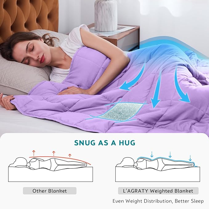 L'AGRATY Weighted Blanket - 48"x72" 20lbs Cooling Breathable Heavy Blanket with Glass Beads for Adult All-Season-StrideForce Fitness