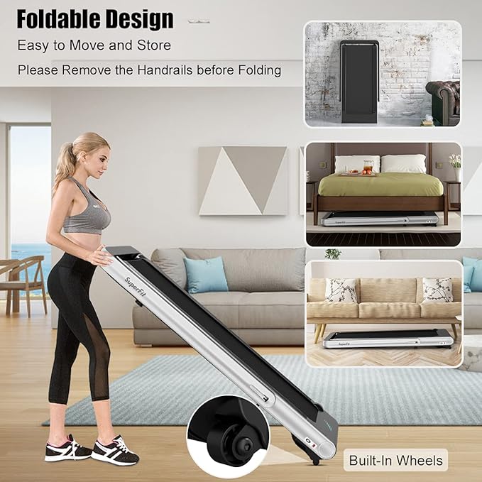 GYMAX Walking Pad, 4.75HP Under Desk Treadmill with LED Touch Screen, App Control, Built-in Speaker & Handle, 2 in 1 Folding Compact Portable Treadmill for Home Small Space-StrideForce Fitness