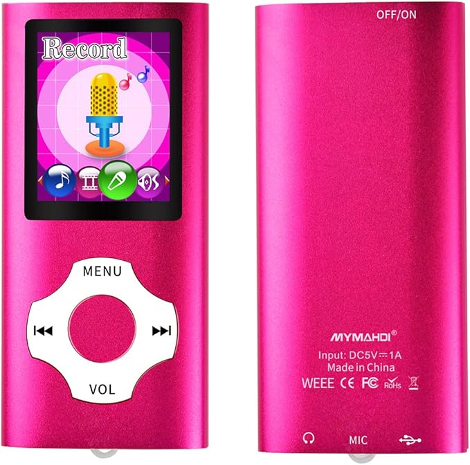 Mymahdi MP3 Player Portable Music Player, 1.8 Inch LCD Screen with Video/Voice Record/FM Radio/E-Book/Photo Viewer, Max Support 64GB Pink-StrideForce Fitness