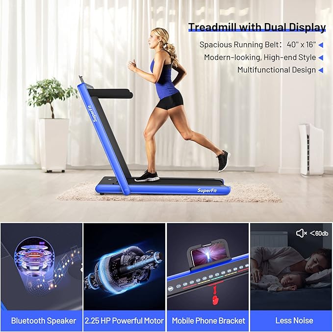 GYMAX Walking Pad, Dual LED Display 2 in 1 Under Desk Treadmill for Home with Remote & Smart App Control, 2.25HP Foldable Portable Treadmill Running Machine for Office Small Space-StrideForce Fitness