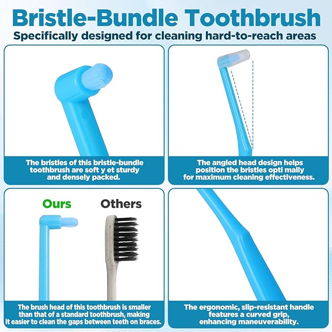 6 Pcs End Tuft Toothbrush for Adult, Soft Bristles Angled Toothbrush with Covers Single Tufted Tooth brush for Orthodontic, Braces, Implants, Retainers, Back Teeth Detail Cleaning