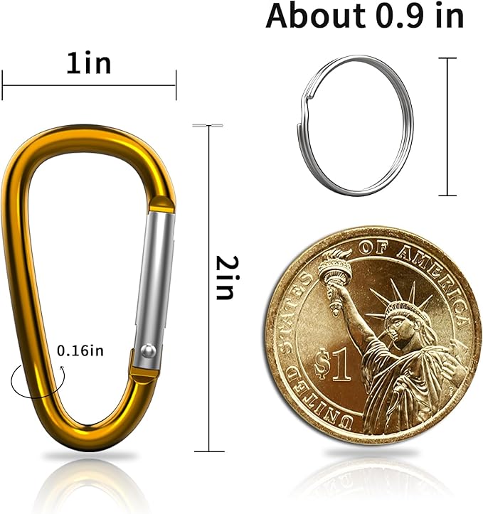 30PCS Aluminum Carabiner Clips, 2" D Shape Spring Snap Hooks Carabiner with 30PCS Keyring Keychain Hook-StrideForce Fitness