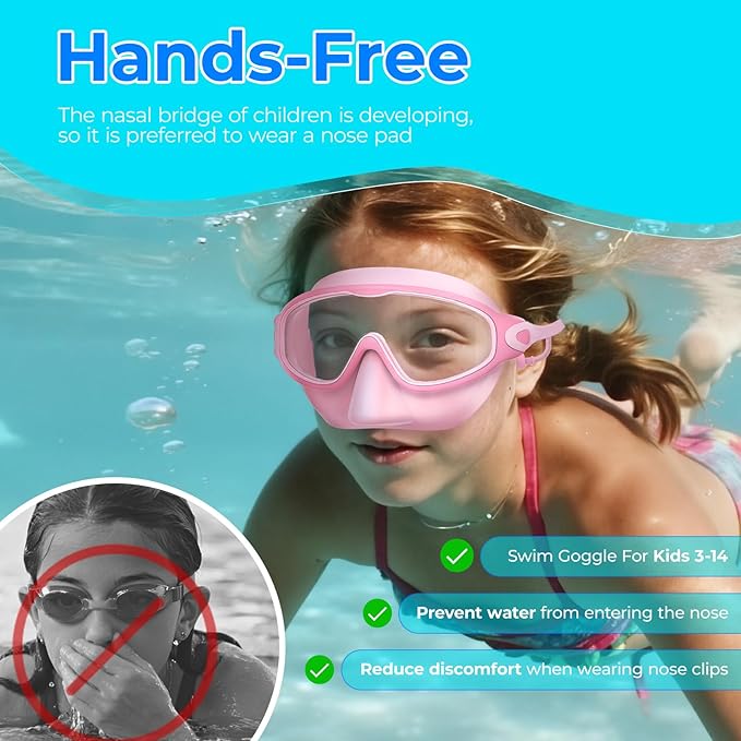 Swim Goggles for Kids 3-15 with Earplugs Large Frame Anti-Fog/UV Swimming Goggles for Boys Girls Toddler 2PCS-StrideForce Fitness