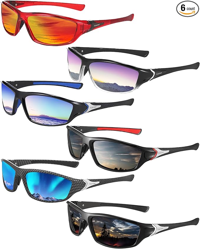 Frienda 6 Pack Polarized Sport Sunglasses for Men Multipack Fit over Glasses Pack Lot Set Men's Sport Fishing Eyeglasses-StrideForce Fitness