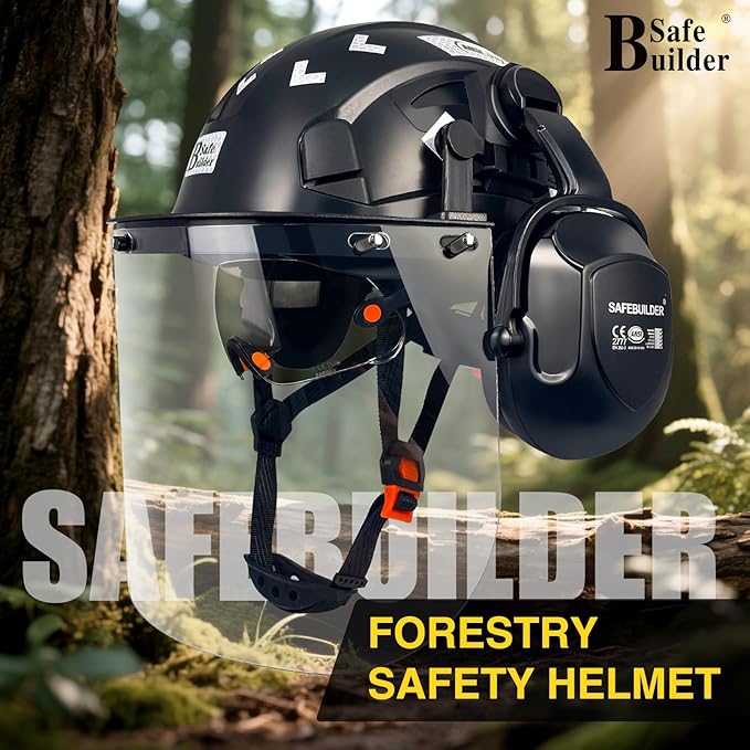 Forestry Safety Helmet with Build-in Visor Mesh Face Shield Ear Muffs 4 in 1 Chainsaw Safety Hard Hats-StrideForce Fitness