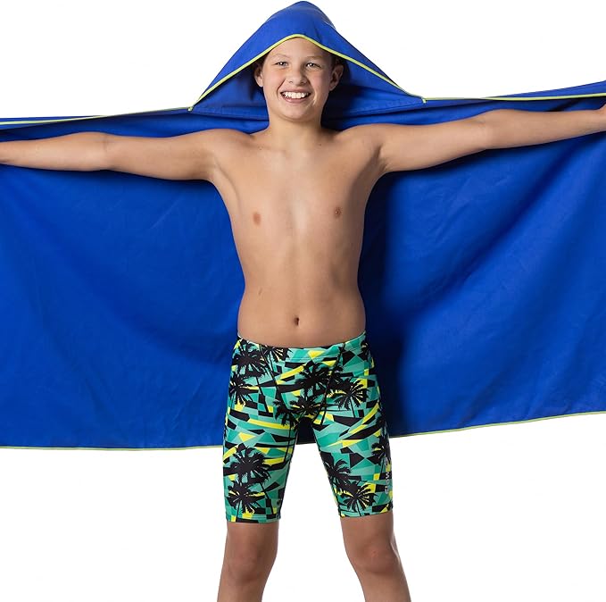 Flow Hydro Sport Towel - Microfiber Quick Dry Swimming Towels for Swim, Pool, Triathlon, and Other Water Sports in Medium, Large, Extra Large, and Hooded Sizes (Blue, Large w/Hood)-StrideForce Fitness