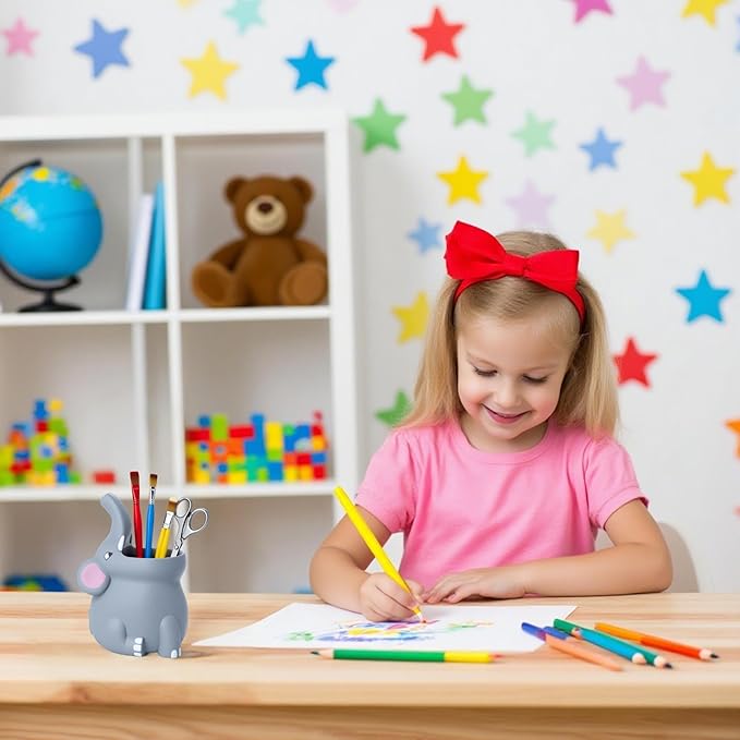 Kids Toothbrush Holder Toothbrush Organizer – Durable Silicone Animal Tooth Brush Holder – Easy to Clean Toothbrush and Toothpaste Holder – Toothbrush Holders for Bathrooms by Lily’s Home - Elephant