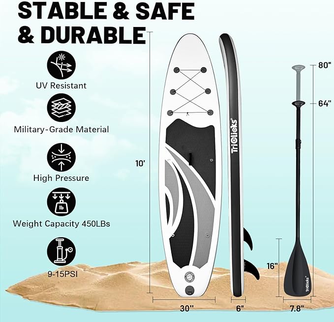10' Inflatable Stand Up Paddle Board, Ultra-Light Wide Yoga Board for All Skill Levels with Premium SUP Paddleboard Accessories, 84L Waterproof Bag, Non-Slip Comfort Deck for Youth & Adults-StrideForce Fitness