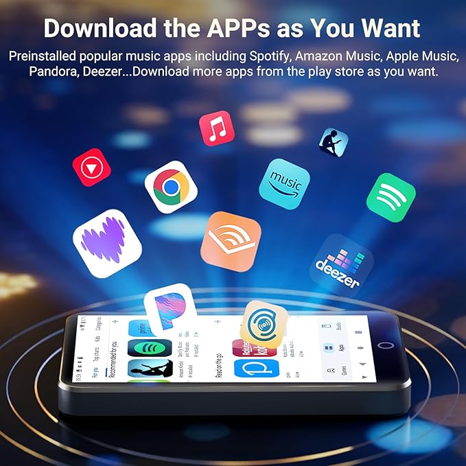 96GB MP3 Player with Bluetooth and WiFi, MECHEN Android 13 OS MP3 & MP4 Players with 4" Touchscreen and Speaker,Music Players with Spotify,Pandora, Audible, Amazon Music, Play Store-StrideForce Fitness