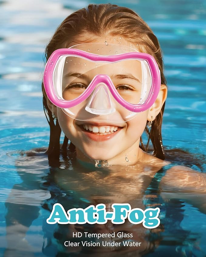 Aegend Kids Swim Mask Goggles, Tempered Glass 180° HD Wide View with Nose Cover-StrideForce Fitness