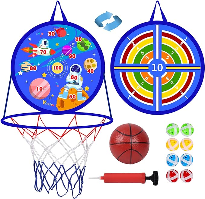 2 in 1 Basketball Hoop and Dart Board, 14" Dart Board for Kids, Basketball Hoop for Kids Toddlers, Sports & Outdoor Play, Birthday Gift Toys for 3 4 5 6 7 8 9 10 Year Old Boys Girls Kids, Party Favors-StrideForce Fitness