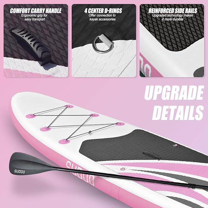 Inflatable Stand Up Paddle Board 10‘x30‘‘- Ultra-Light SUP with Backpack, Pump, Paddle, Coil Leash, 3 Fins, Repair Kit, Stable Design, Non-Slip EVA Deck for Adults & Youth-StrideForce Fitness