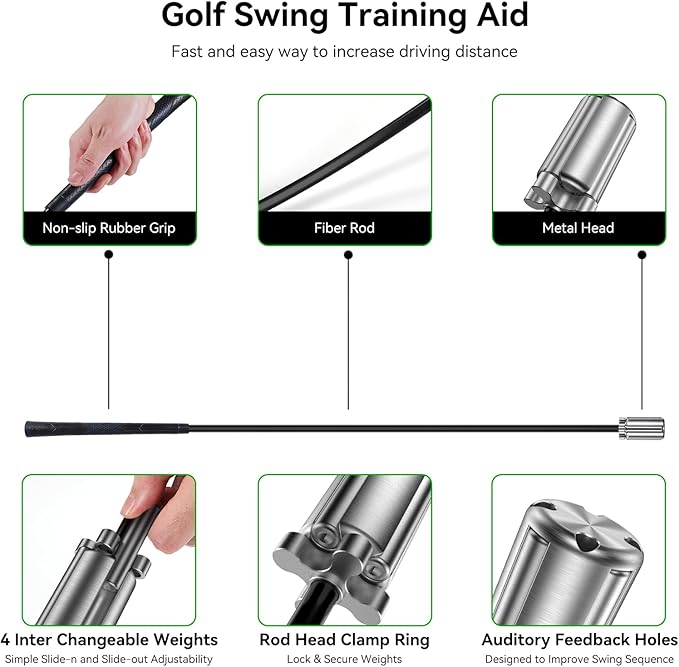 Golf Swing Trainer Aid, Weighted Golf Grip Trainer for Improve Swing Speed and Chipping Hitting, Adjustable Weight System for Golf Speed Training Warmup Aid for Men and Woman-StrideForce Fitness