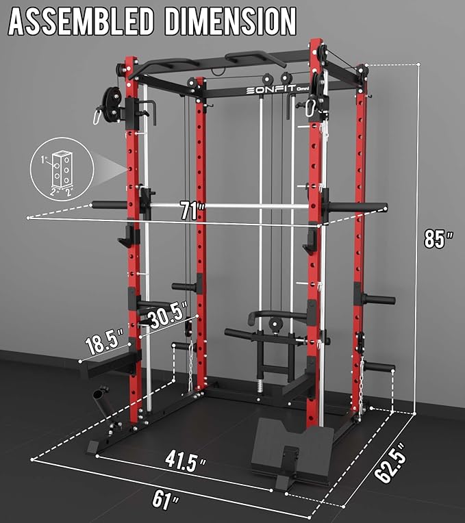 Eonfit E3 Smith Machine with 360°Rotating Arm for Home Gym Equipment, Multi-Function Power Cage Squat Rack with Cable Crossover LAT Pulldown Pulley System All in One-StrideForce Fitness