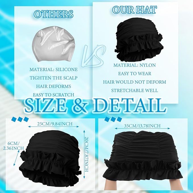 Soulchen 3 Pcs Swim Cap Women Adult with Ruffled Edges Nylon Cloth Swimming Cap for Women Bathing Hats Swim Turban Waterproof Swimming Hat-StrideForce Fitness