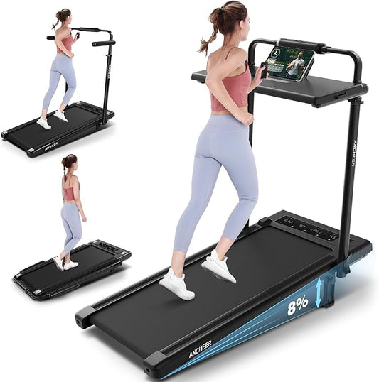 ANCHEER Walking Pad Treadmill with 12% Incline&Adjustable Height, 4 in 1 Under Desk Treadmills with Desk Workstation, Foldable Treadmill for Home 300lb,3 Type Control-StrideForce Fitness