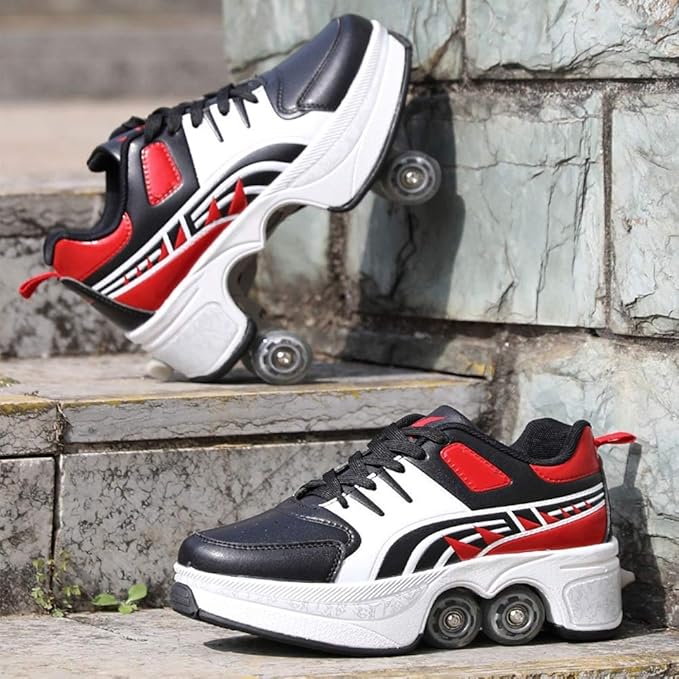 Double-Row Deform Wheel Automatic Walking Shoes Invisible Deformation Roller Skate 2 in 1 Removable Pulley Skates Skating Parkour-StrideForce Fitness