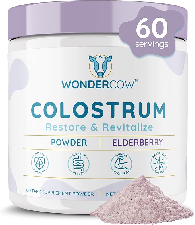 Colostrum Supplement Powder for Gut Health, Immune Support, Muscle Recovery & Wellness | Natural IgG Pure Whole Bovine Colostrum Superfood, Elderberry, 60 Servings-StrideForce Fitness