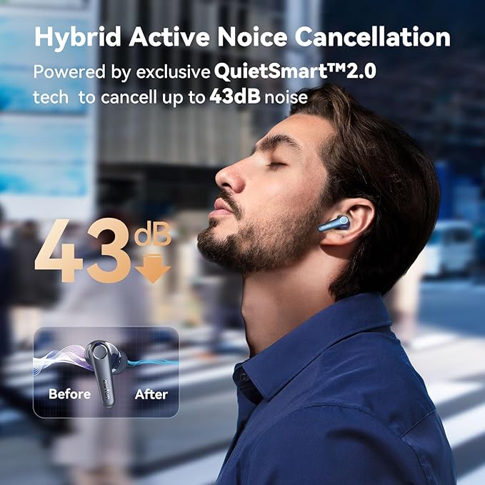 EarFun Air Pro 3 Noise Cancelling Wireless Earbuds, Qualcomm® aptX™ Adaptive Sound, 6 Mics CVC 8.0 ENC, Bluetooth 5.3 Earbuds, Multipoint Connection, 45H Playtime, App Customize EQ, Blue-StrideForce Fitness