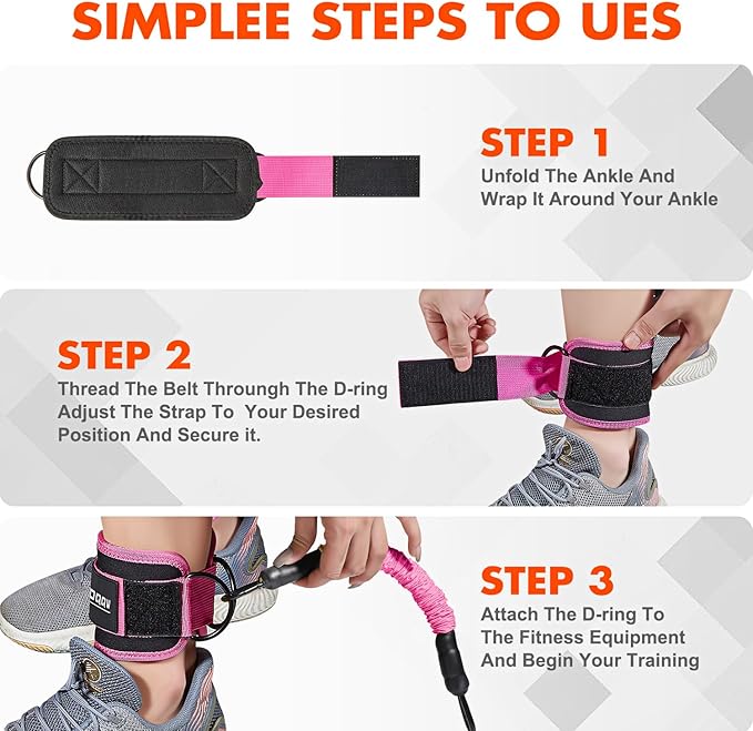 Ankle Resistance Bands with Cuffs, Ankle Bands for Working Out, Glutes Workout Equipment, Butt Exercise Equipment for Kickbacks Hip Fitness Training, Legs Resistance Bands for Women & Men