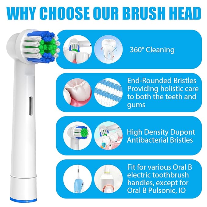 Replacement Toothbrush Heads Compatible with Oral-B Braun, 4 Pcs Professional Electric Toothbrush Heads Brush Heads for Oral B Replacement Heads Refill Pro 500/1000/1500/3000/3757/5000/7000/7500/8000