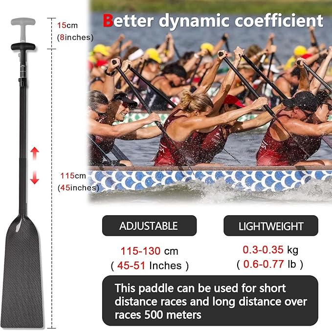 Dragon Boat Paddle Lightweight Full Carbon Fiber with Paddle Bag, 120/122/125CM (47/48/49 Inches) and Adjustable Dragon Boat Paddle115-130cm（）, IDBF Approved-StrideForce Fitness