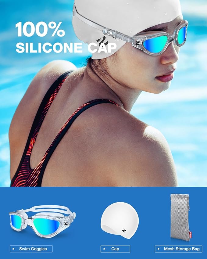 ZIONOR G1 Lite Swim Goggles with Swim Cap Comfortable Anti-fog Swimming Goggles Cap Set for Adult Men Women-StrideForce Fitness