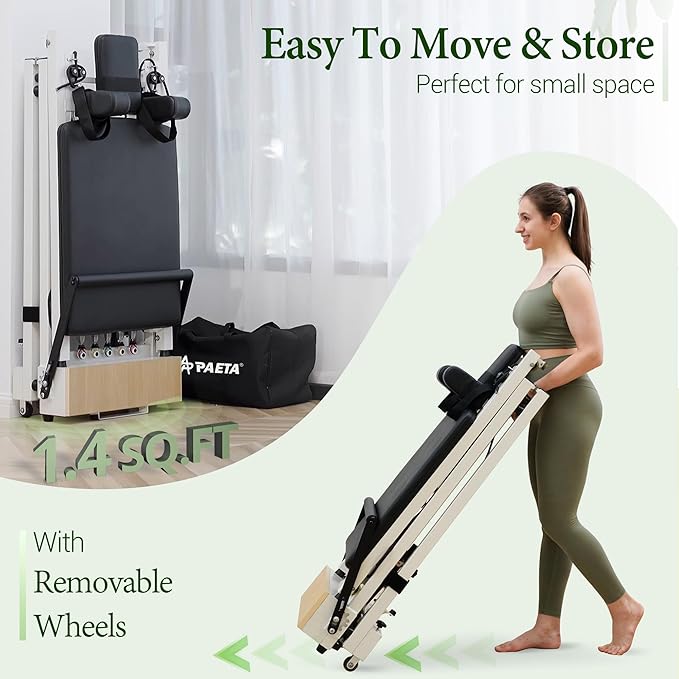 PAETA Pilates Reformer, 91" Foldable Reformer Pilates Machine with Adjustable Reformer Heights, Pilates Equipment with Piano Wire Spings and Jump Boards-StrideForce Fitness