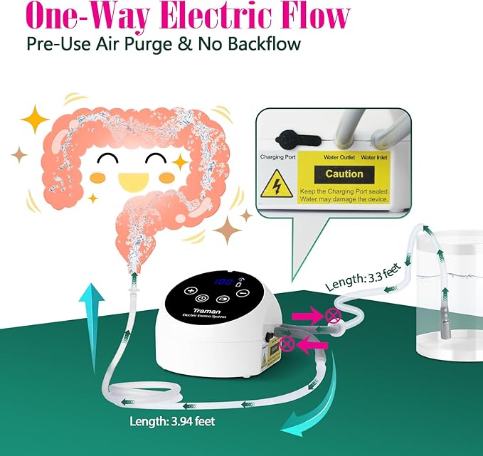TRAMAN-Enema-Kit, Detox-Enemas for Colon-Cleanse for Women Men, Coffee Enema Coffee-Organic Cleanse Kit, Electric Water Flow Speed Control with LCD Display, Pressure Spray, External Water Supply-StrideForce Fitness