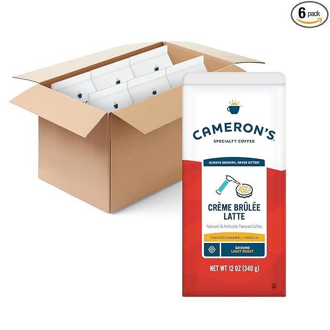 Cameron's Coffee Holiday Roasted Ground Coffee Bag, Flavored, Crème Brulee Latte, 12 Ounce (Pack of 6)-StrideForce Fitness