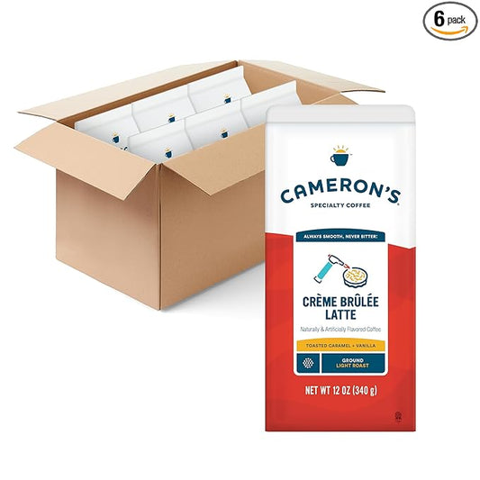 Cameron's Coffee Holiday Roasted Ground Coffee Bag, Flavored, Crème Brulee Latte, 12 Ounce (Pack of 6)-StrideForce Fitness